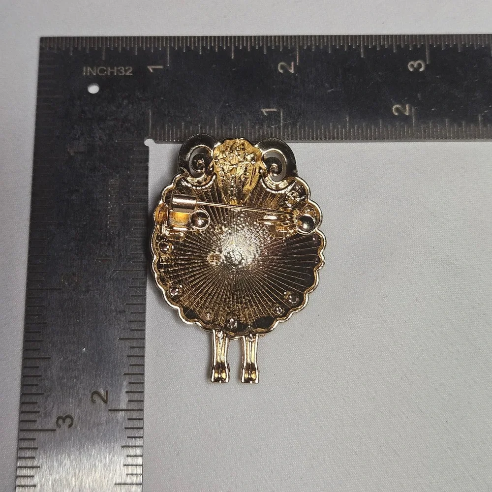 Ram Sheep Brooch Womens OS Blue Rose Enamel Rhinestone Animal Pin